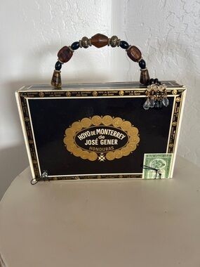 Black & Gold Cigar Box Handbag with Beaded Handle
